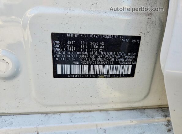 4S3BNAC66H3028315 2017 SUBARU LEGACY White Widok komory silnika
