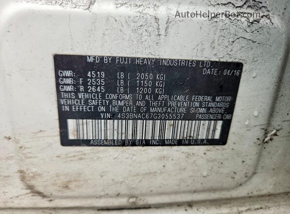 4S3BNAC67G3055537 2016 SUBARU LEGACY Белый Вид подкапотного пространства