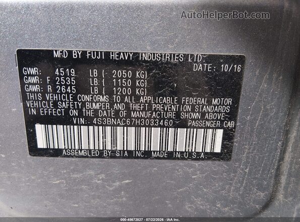 4S3BNAC67H3033460 2017 SUBARU LEGACY Silver Engine compartment view