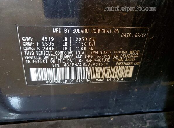 4S3BNAC69J3004564 2018 SUBARU LEGACY Black Widok komory silnika