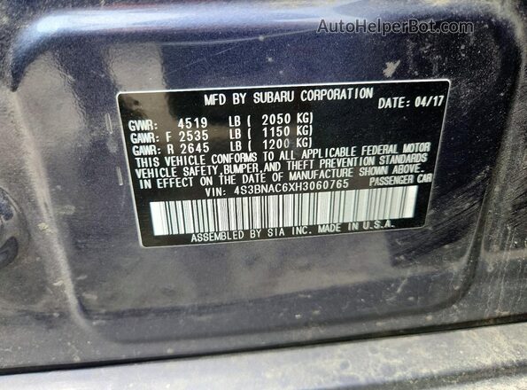 4S3BNAC6XH3060765 2017 SUBARU LEGACY Угольный Вид подкапотного пространства
