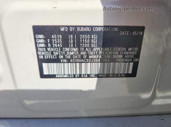 4S3BNAC6XJ3041364 2018 SUBARU LEGACY Белый Вид подкапотного пространства