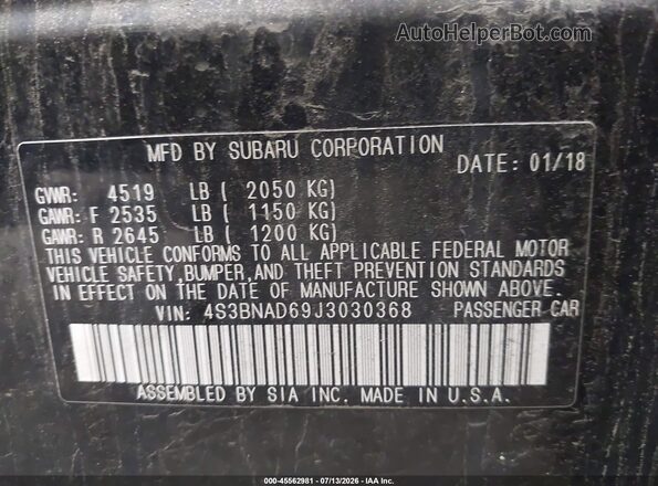 4S3BNAD69J3030368 2018 SUBARU LEGACY Black Vista del compartimento del motor