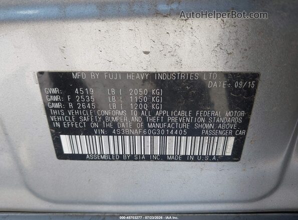 4S3BNAF60G3014405 2016 SUBARU LEGACY Серебряный Вид подкапотного пространства