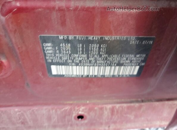 4S3BNAF60H3007164 2017 SUBARU LEGACY Red VIN կոդի պիտակի տեսք