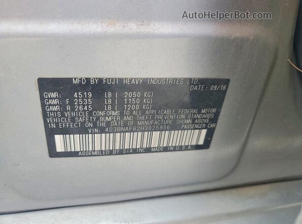 4S3BNAF62H3025956 2017 SUBARU LEGACY Синий Вид подкапотного пространства
