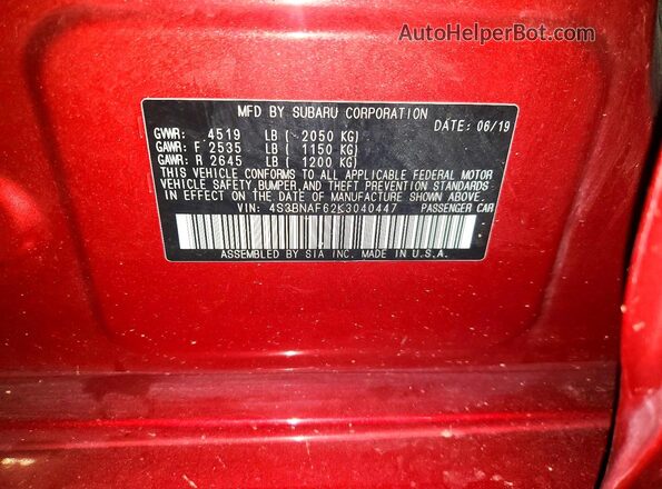4S3BNAF62K3040447 2019 SUBARU LEGACY Красный Вид подкапотного пространства