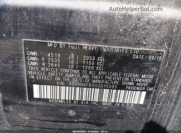 4S3BNAF65G3015095 2016 SUBARU LEGACY Blue Вид підкапотного простору