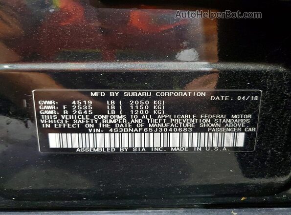 4S3BNAF65J3040683 2018 SUBARU LEGACY Black Vista del compartimento del motor