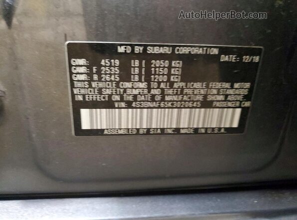 4S3BNAF65K3020645 2019 SUBARU LEGACY Gray Widok komory silnika