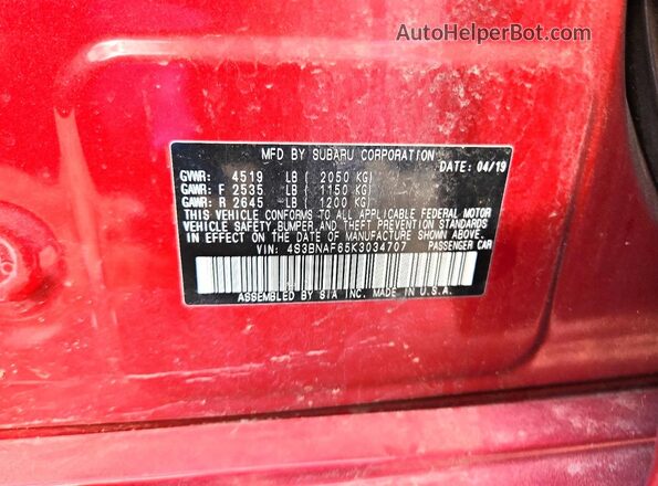 4S3BNAF65K3034707 2019 SUBARU LEGACY Red Engine compartment view