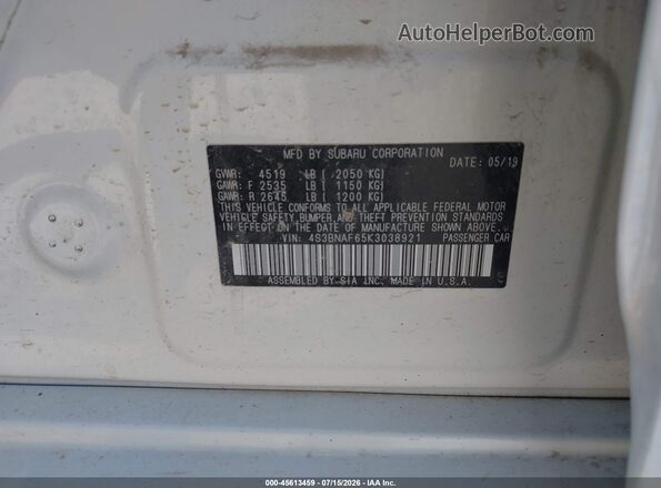 4S3BNAF65K3038921 2019 SUBARU LEGACY Белый Вид подкапотного пространства
