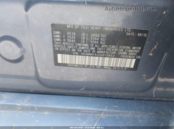 4S3BNAF67G3010853 2016 SUBARU LEGACY Gray Vista del compartimento del motor