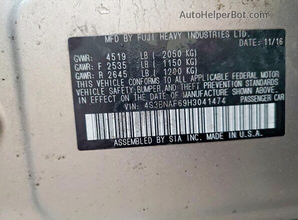 4S3BNAF69H3041474 2017 SUBARU LEGACY Silver Vista del compartimento del motor