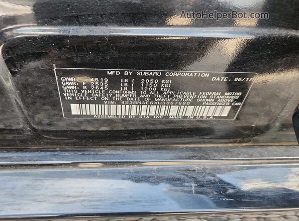4S3BNAF6XH3067680 2017 SUBARU LEGACY Black VIN კოდის სტიკერის ხედი