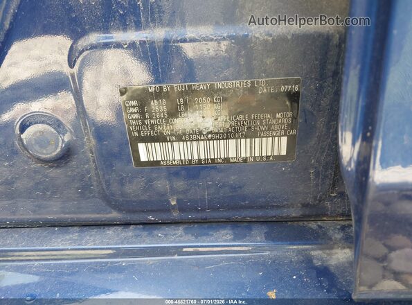 4S3BNAK69H3010117 2017 SUBARU LEGACY Blue Вид підкапотного простору