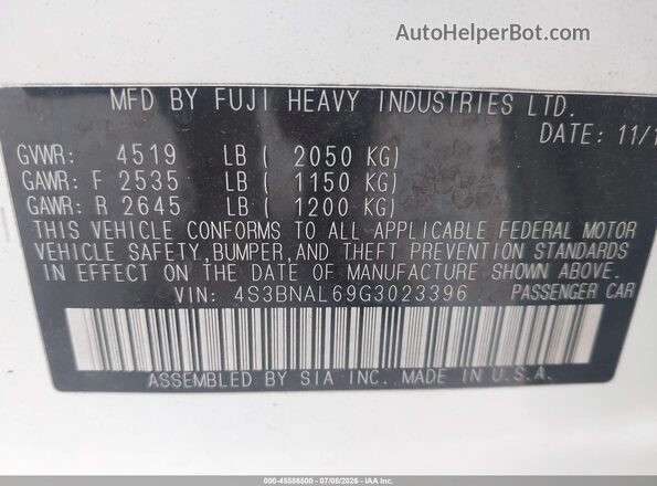 4S3BNAL69G3023396 2016 SUBARU LEGACY White Вид підкапотного простору