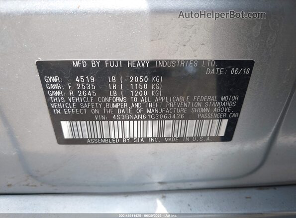 4S3BNAN61G3063436 2016 SUBARU LEGACY Silver Շարժիչի բաժամունքի տեսք