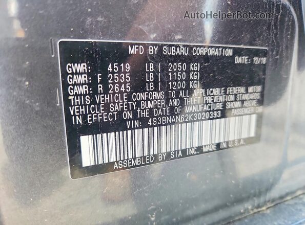 4S3BNAN62K3020393 2019 SUBARU LEGACY Gray Շարժիչի բաժամունքի տեսք