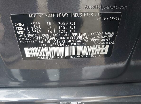 4S3BNAN65H3016380 2017 SUBARU LEGACY Gray Engine compartment view