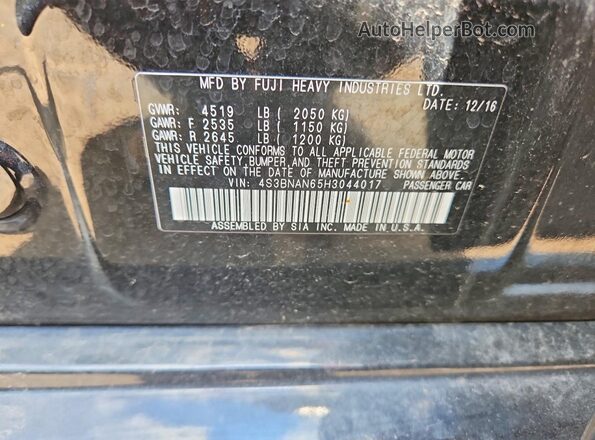 4S3BNAN65H3044017 2017 SUBARU LEGACY Black ძრავის განყოფილების ხედი