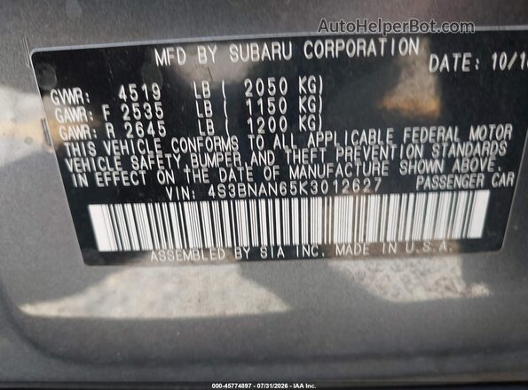 4S3BNAN65K3012627 2019 SUBARU LEGACY Brown Շարժիչի բաժամունքի տեսք