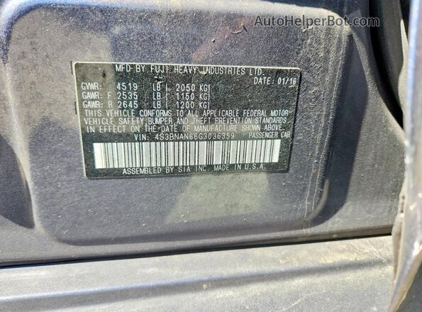 4S3BNAN66G3036359 2016 SUBARU LEGACY Gray Widok naklejki z numerem VIN