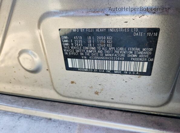4S3BNAN68H3035649 2017 SUBARU LEGACY Gold Engine compartment view