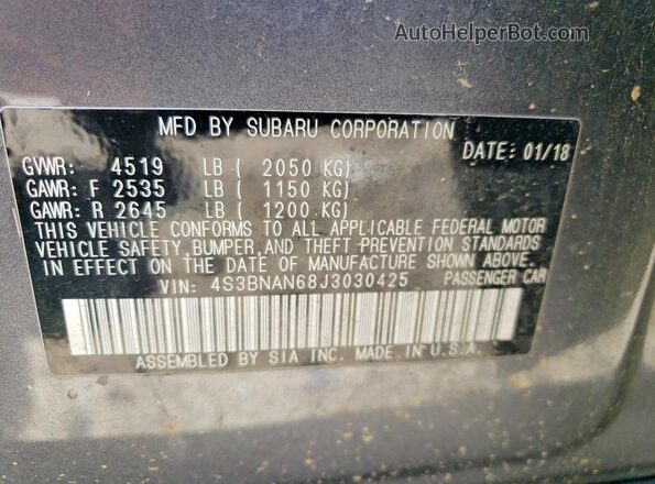 4S3BNAN68J3030425 2018 SUBARU LEGACY Gray ძრავის განყოფილების ხედი