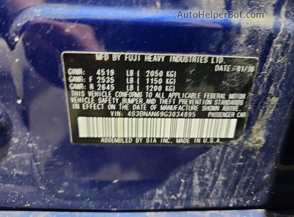 4S3BNAN69G3034895 2016 SUBARU LEGACY Blue Engine compartment view