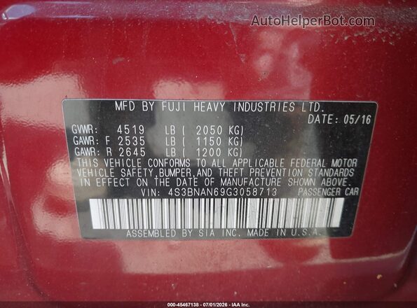 4S3BNAN69G3058713 2016 SUBARU LEGACY Red Engine compartment view