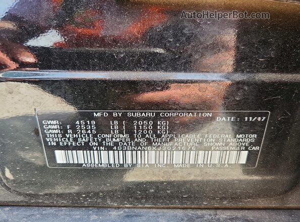 4S3BNAN6XJ3021676 2018 SUBARU LEGACY Black Вид наклейки з VIN-кодом