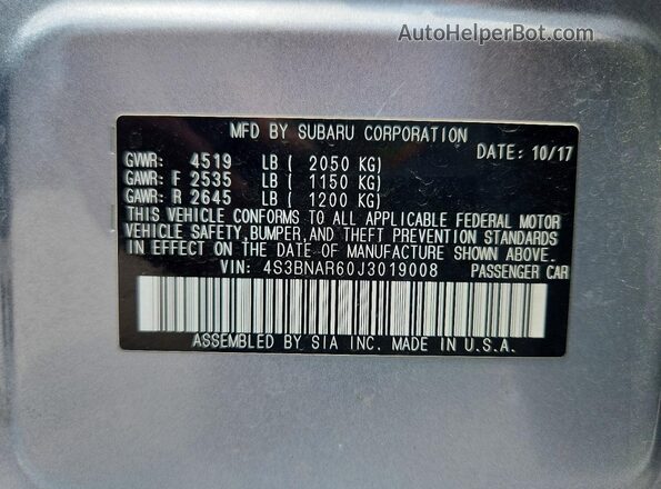 4S3BNAR60J3019008 2018 SUBARU LEGACY Silver Вид підкапотного простору
