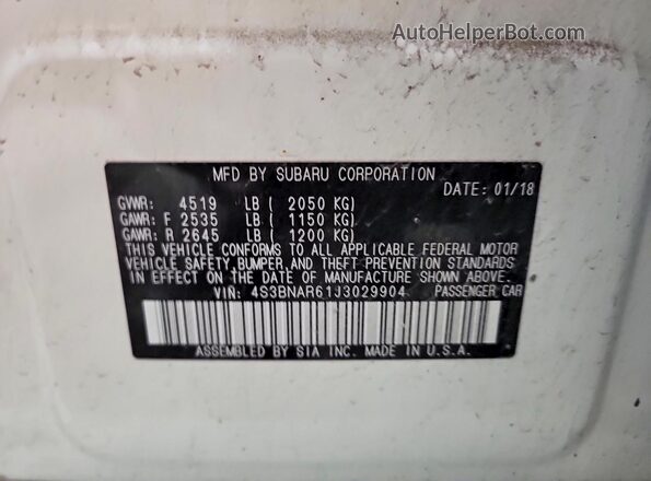 4S3BNAR61J3029904 2018 SUBARU LEGACY White Շարժիչի բաժամունքի տեսք