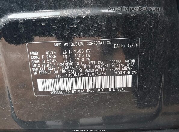 4S3BNAR61J3036884 2018 SUBARU LEGACY Черный Вид подкапотного пространства