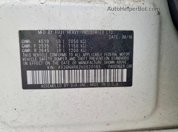 4S3BNAR62H3020185 2017 SUBARU LEGACY White Engine compartment view