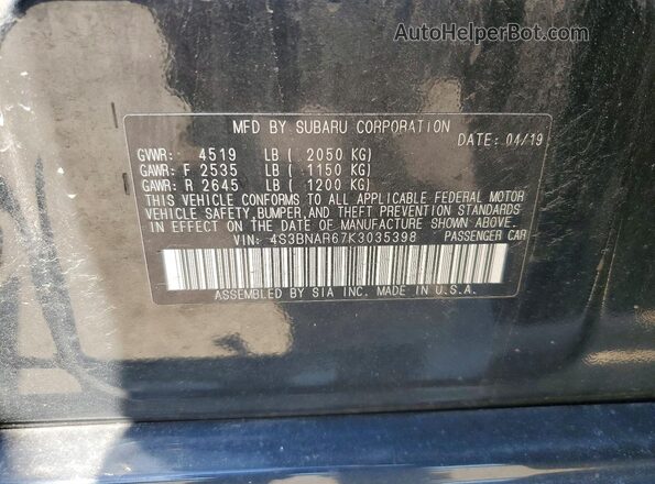 4S3BNAR67K3035398 2019 SUBARU LEGACY Black Widok komory silnika