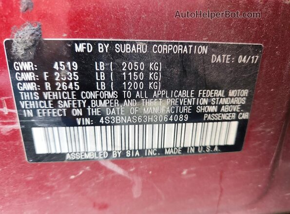 4S3BNAS63H3064089 2017 SUBARU LEGACY Бордовый Вид подкапотного пространства