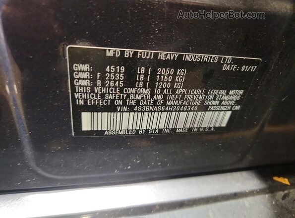 4S3BNAS64H3048340 2017 SUBARU LEGACY Gray Widok komory silnika