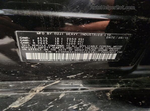 4S3BNBA66G3006919 2016 SUBARU LEGACY Black VIN კოდის სტიკერის ხედი