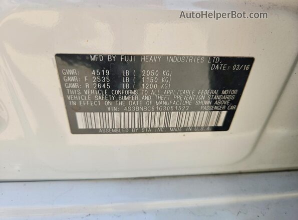 4S3BNBC61G3051523 2016 SUBARU LEGACY White Engine compartment view