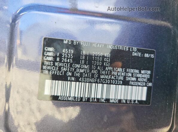 4S3BNBF67G3010339 2016 SUBARU LEGACY Синий Вид подкапотного пространства