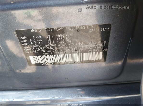 4S3BNBL68G3022987 2016 SUBARU LEGACY Light Blue Vista del compartimento del motor