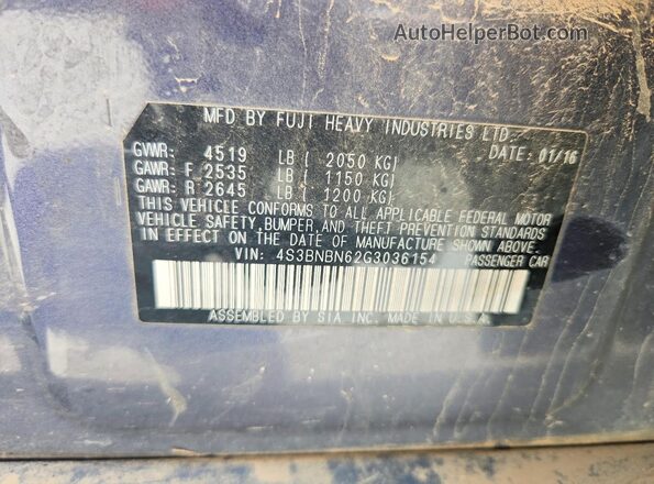 4S3BNBN62G3036154 2016 SUBARU LEGACY Charcoal Vista de la etiqueta del VIN
