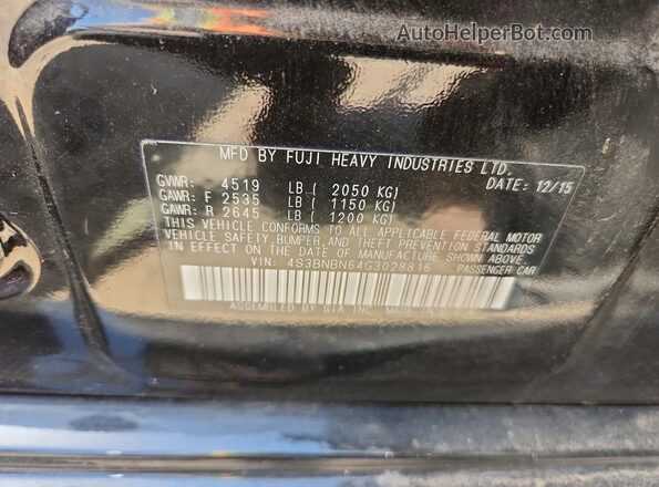 4S3BNBN64G3028816 2016 SUBARU LEGACY Black Engine compartment view