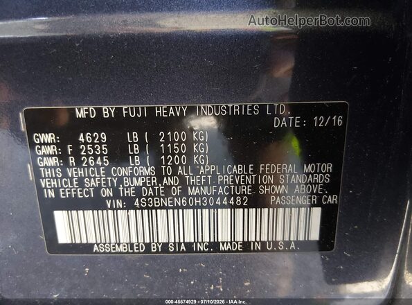 4S3BNEN60H3044482 2017 SUBARU LEGACY Gray Vista del compartimento del motor