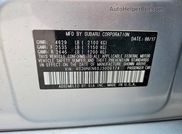 4S3BNEN60J3006174 2018 SUBARU LEGACY Silver ძრავის განყოფილების ხედი