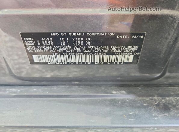 4S3BNEN60J3036839 2018 SUBARU LEGACY Gray ძრავის განყოფილების ხედი