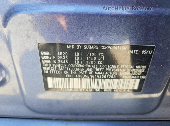 4S3BNEN61H3067253 2017 SUBARU LEGACY Blue Շարժիչի բաժամունքի տեսք