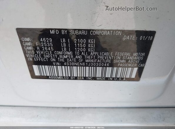 4S3BNEN61J3030046 2018 SUBARU LEGACY White Widok komory silnika